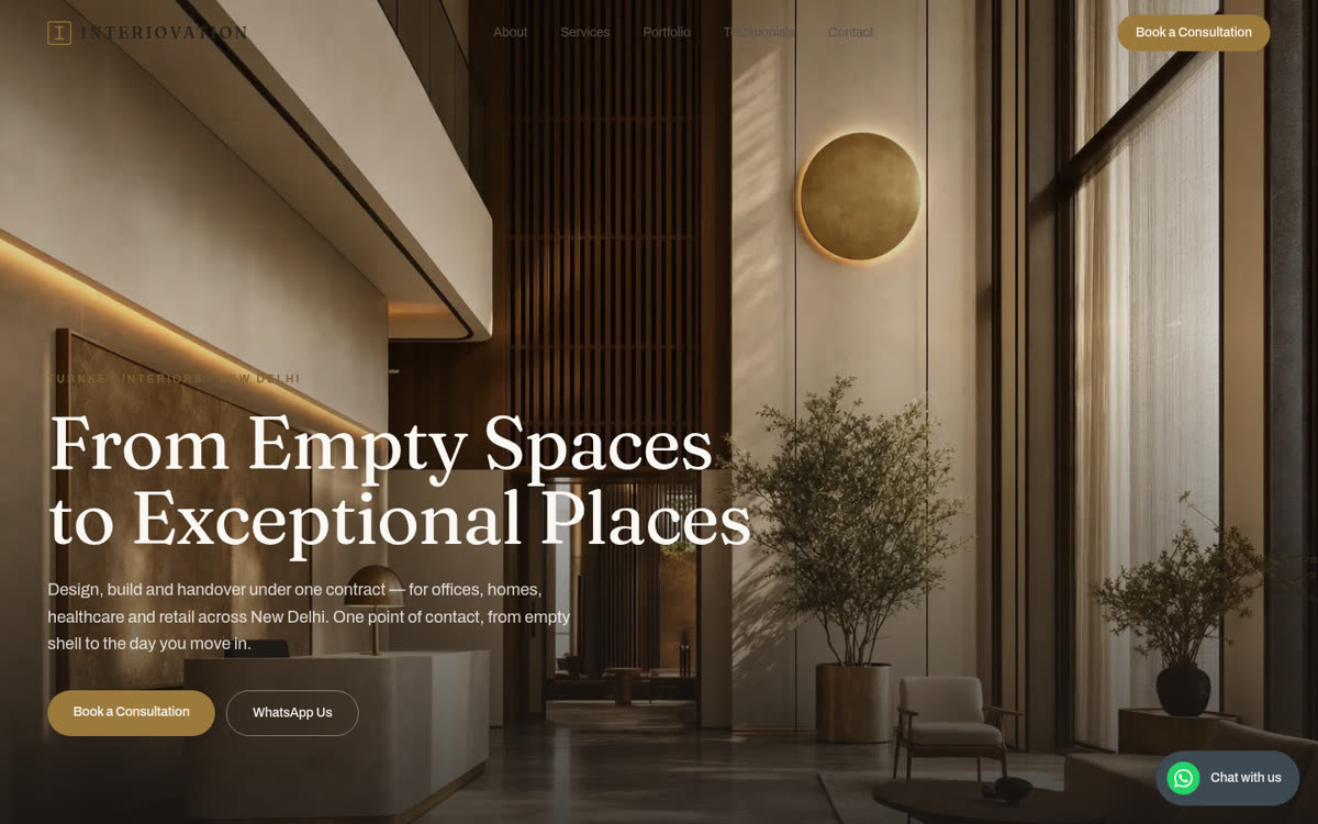 Interiovation turnkey interior contractor website screenshot