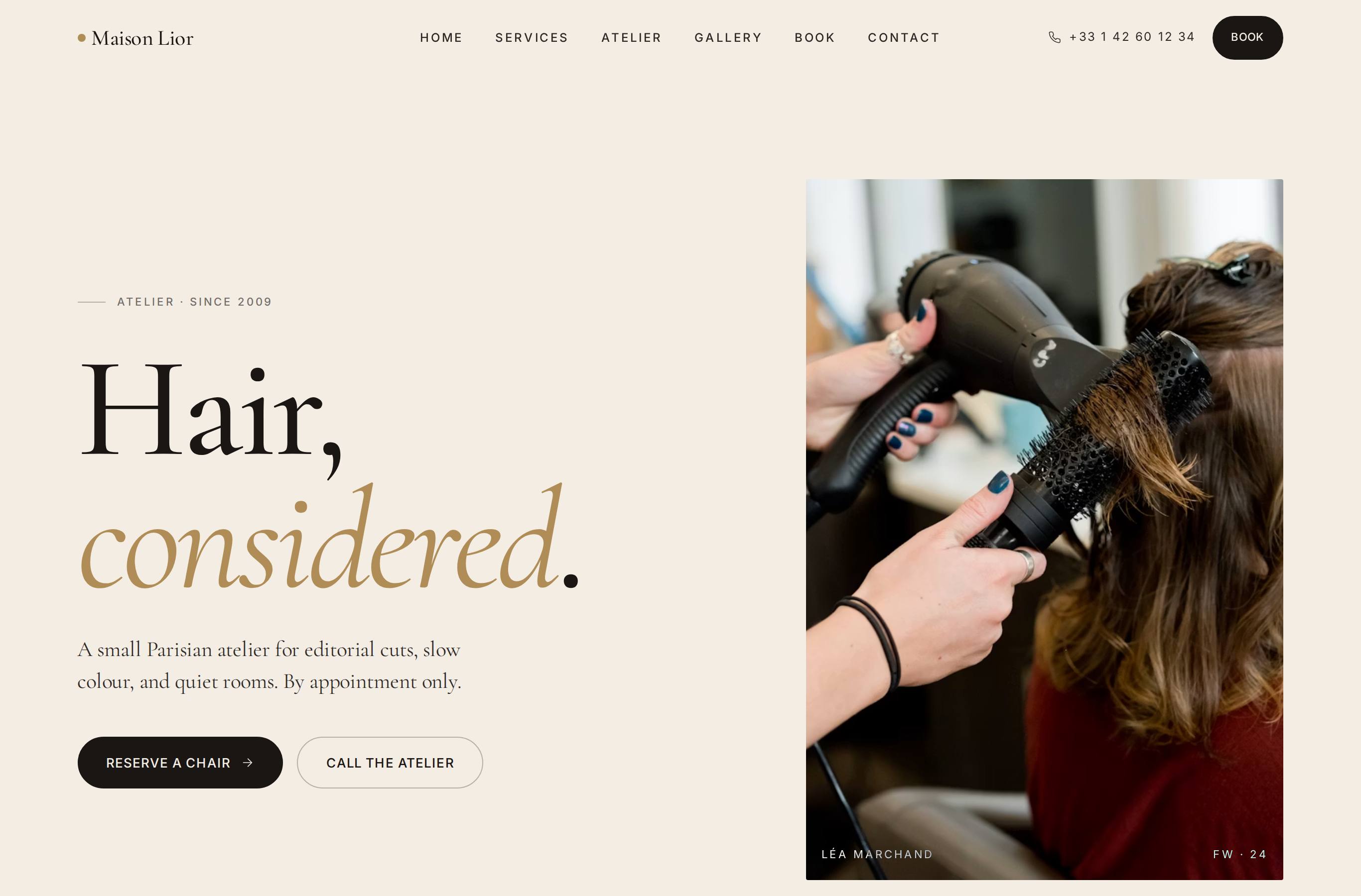 Salon & spa site screenshot
